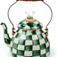 Hervidor té esmaltado cuadros esmeralda verde y blanco 2qt