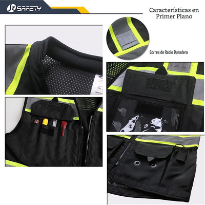 Chaleco seguridad unisex alta visibilidad con bolsillos ANSI
