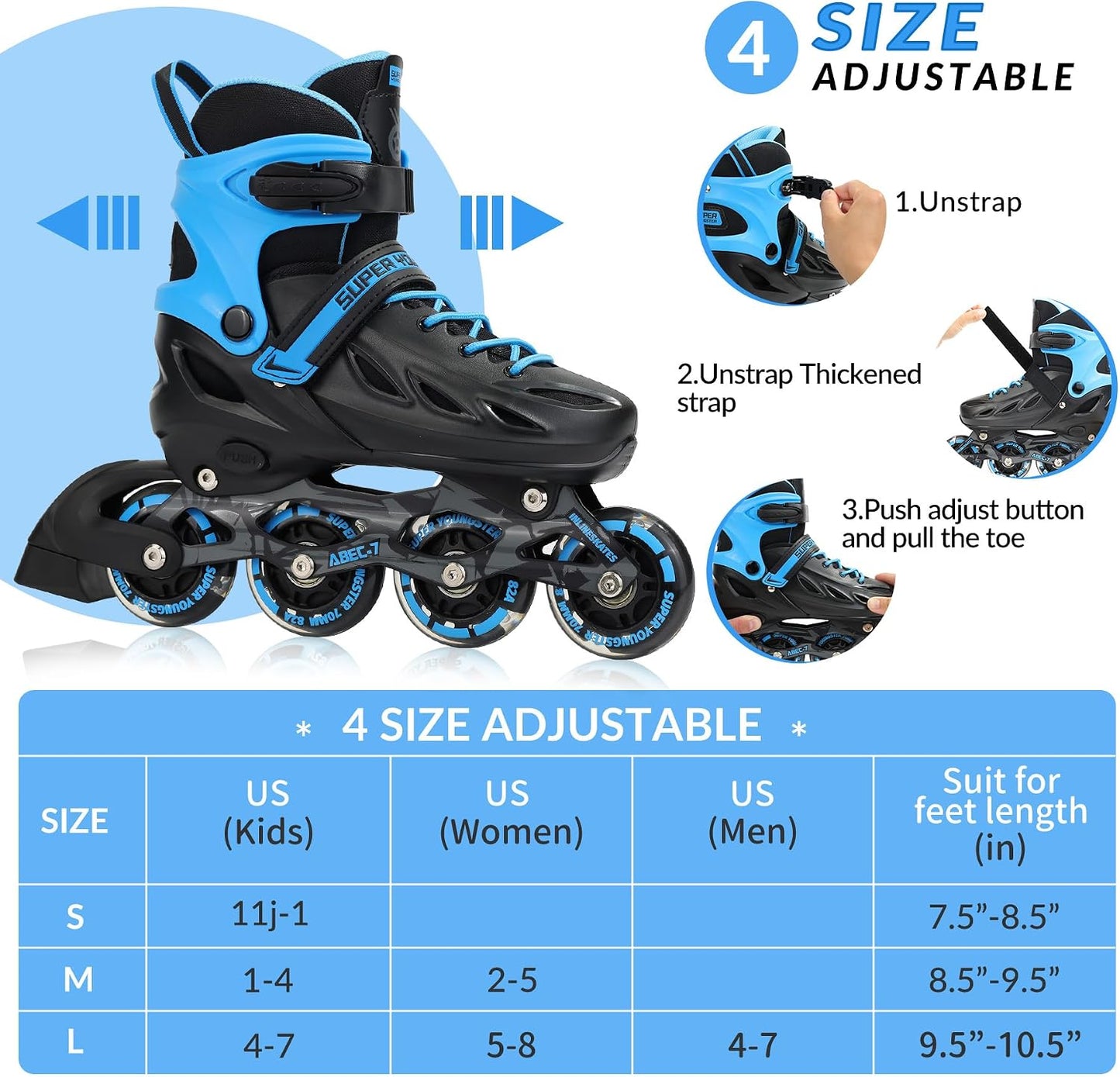 Patines en línea ajustables para niños con ruedas iluminadas