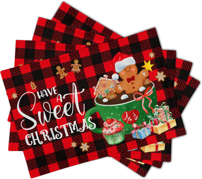 Set 4 Manteles Navidad Buffalo Rojo y Negro 12pulg