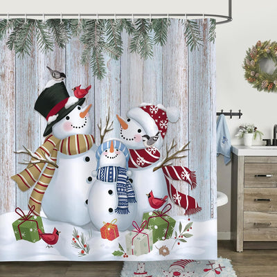 Cortina ducha navideña diseño muñeco nieve 183x183cm tela poliéster