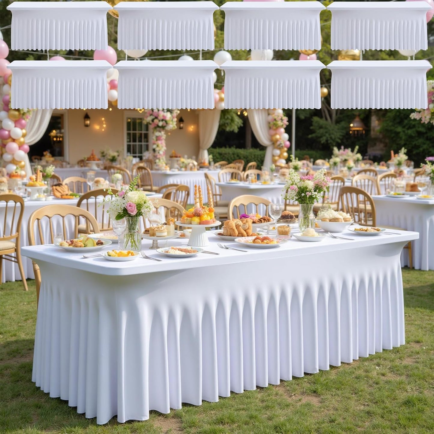 8 Faldones Elastano Blanco Mesa Rectangular 6ft Bodas