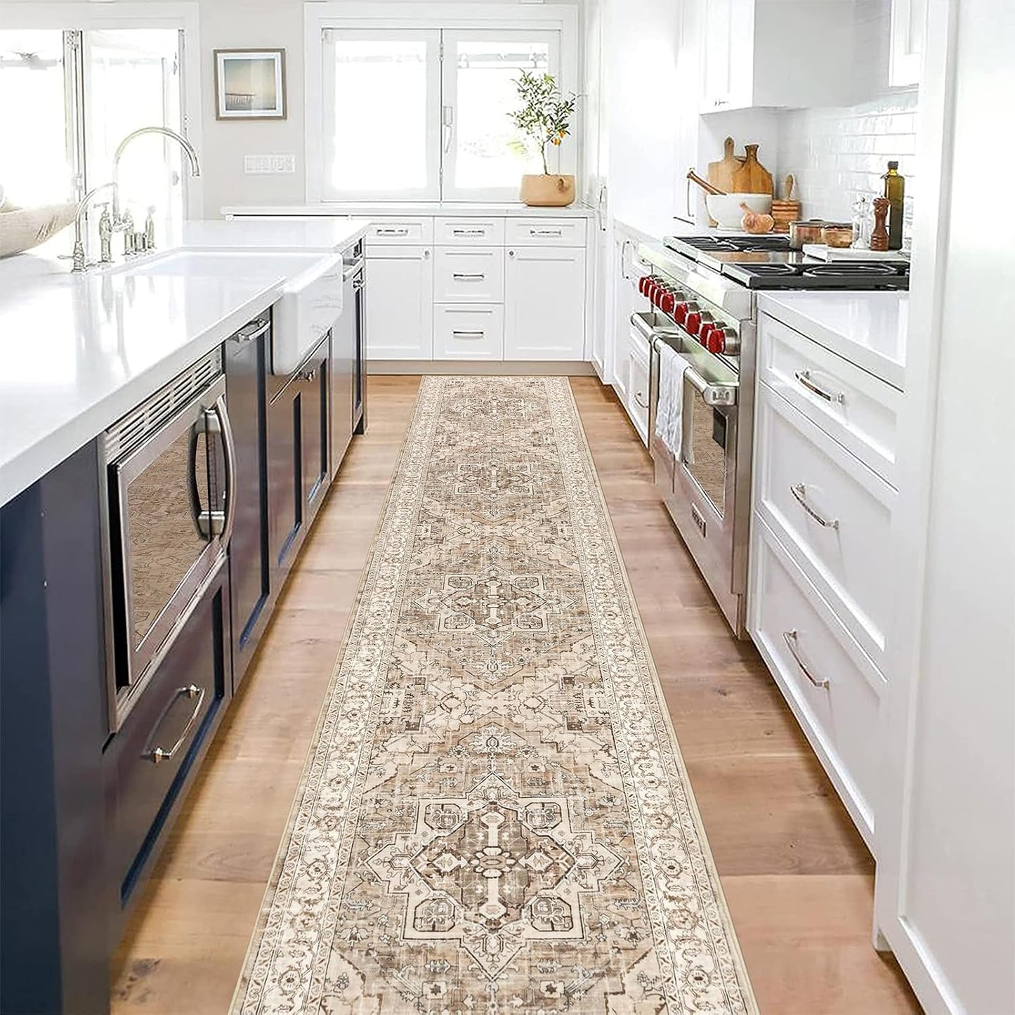 Alfombra Pasillo Antiderrap Boho Granja Beige Marrón