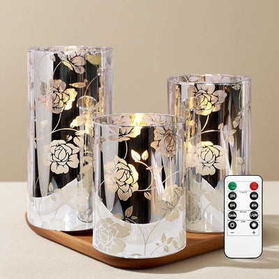 Velas cristal florales LED parpadeantes control remoto batería