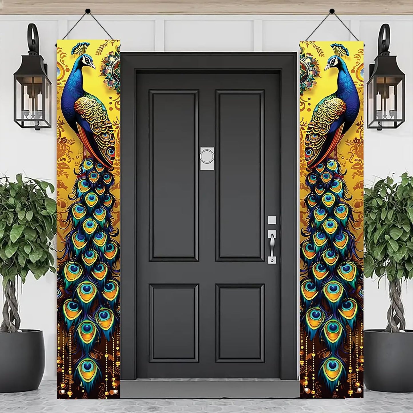 Pancarta pavo real dorado 71x12" decoración puerta entrada