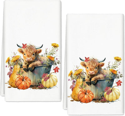 Toalla cocina otoñal calabaza vaca 18x28pulg secado mano