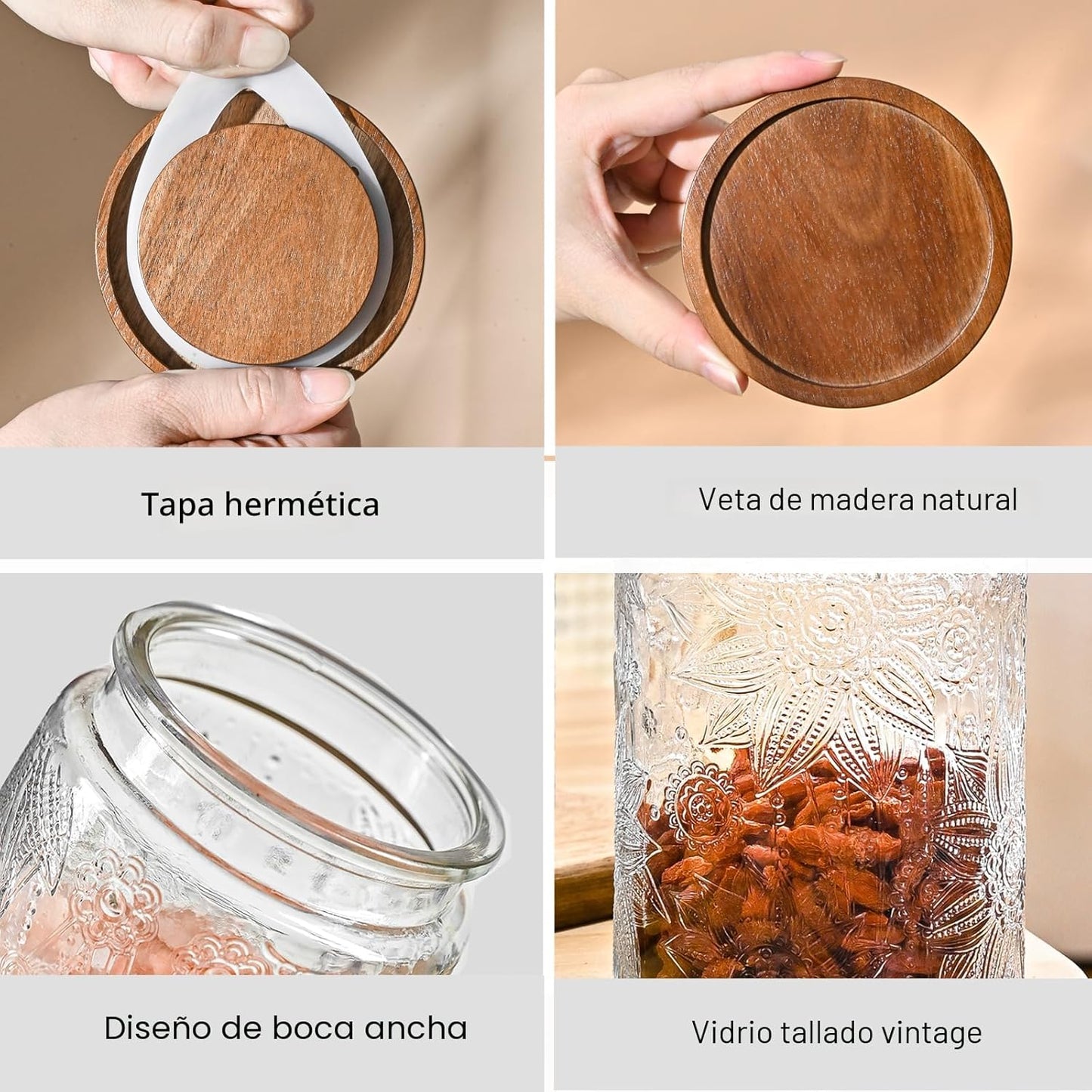 3 Pzas Frascos Vidrio 24oz Tapa Hermética Recipientes Cocina
