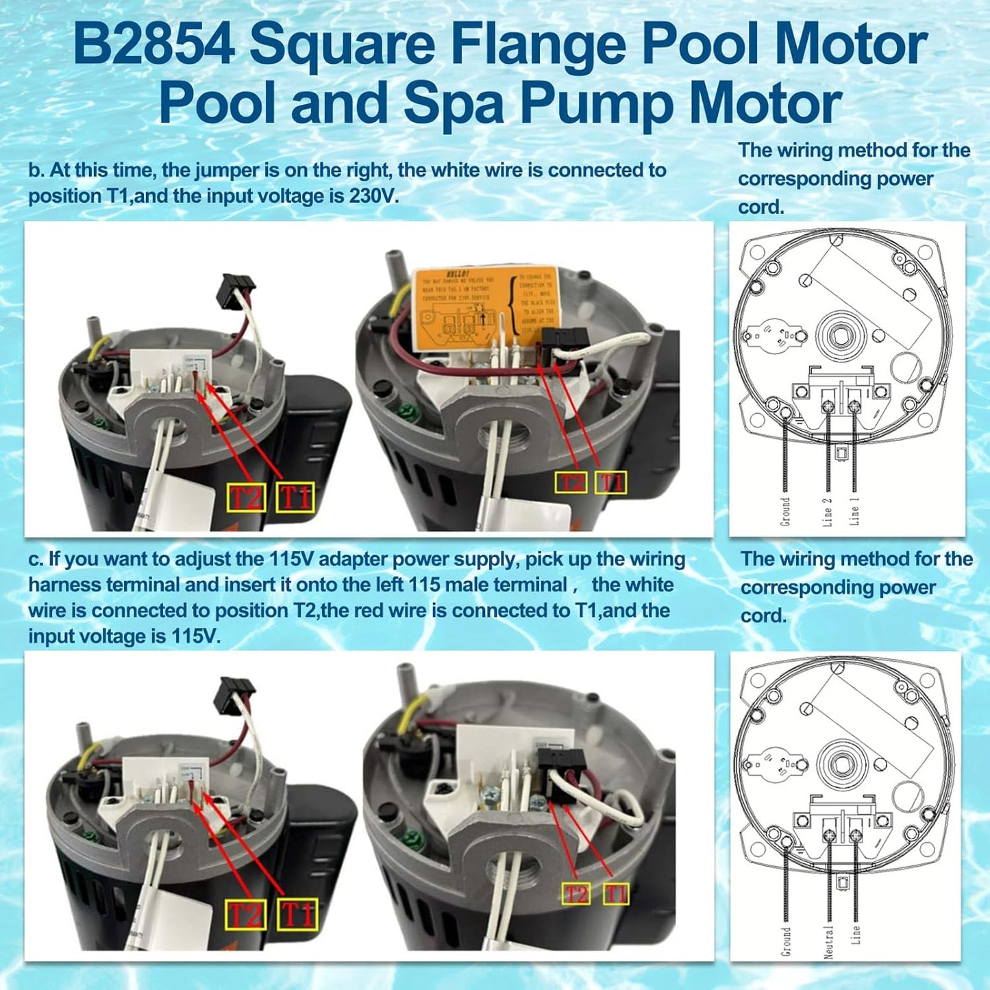 Reemplazo motor bomba piscina B2854 1.5HP 3450RPM