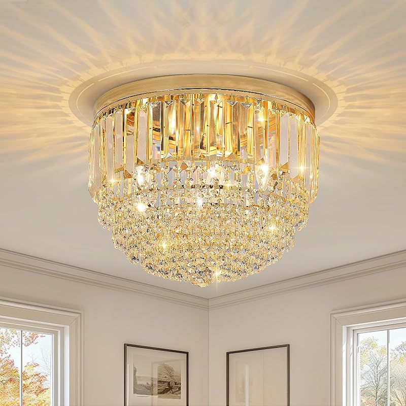 Lámpara de Araña Cristal Dorado 5 Luces LED E12