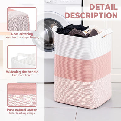 Cesta ropa sucia 95L 16x15x24" cuerda rosa