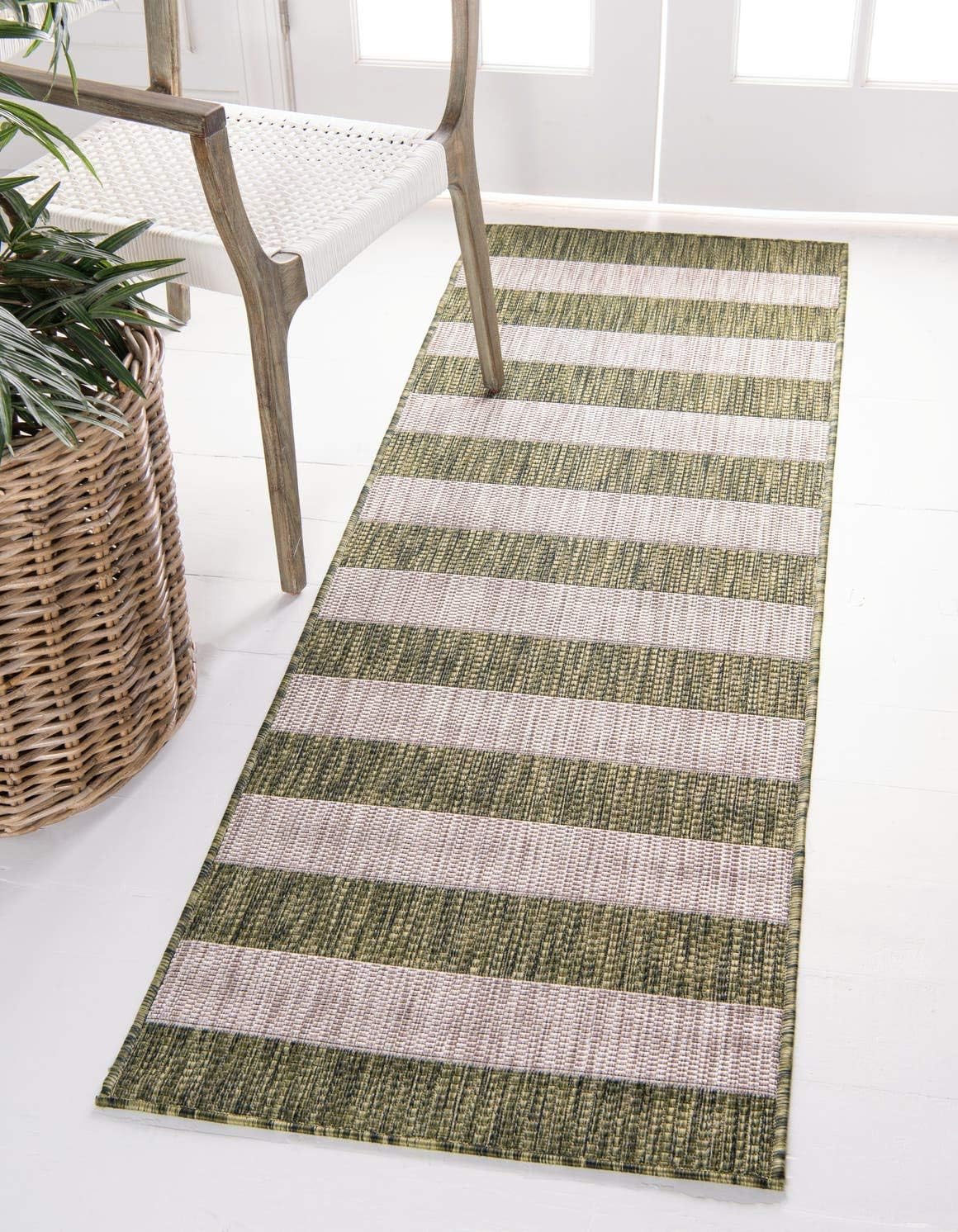 Alfombra rayas envejecida 2x6ft1" color verde/gris