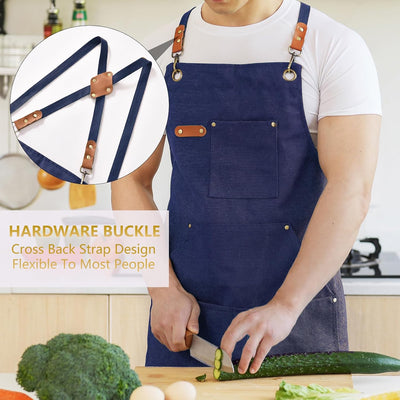 Delantal lona hombre chef con bolsillos 16oz cruzado cocina