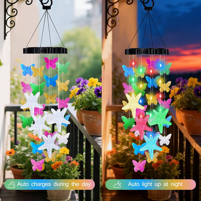 Campanillas viento solares con mariposa y estrella