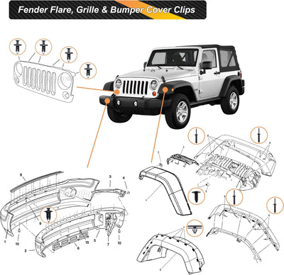 121 Clips Guardabarros Jeep Wrangler JK 2007-AA