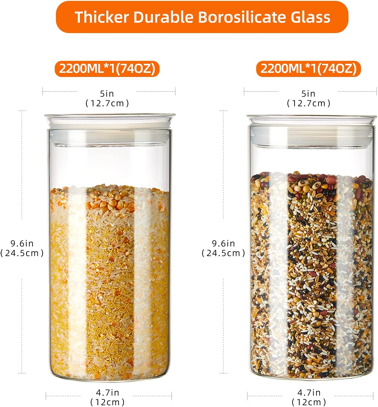 2 Pzas Recipientes Vidrio 74oz Tapas Herméticas Alacena