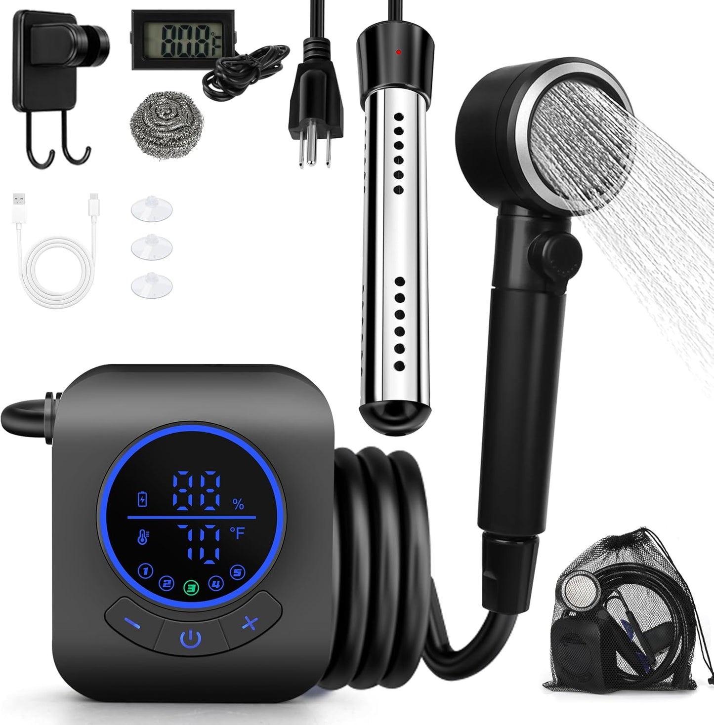 Ducha portátil con calentador 8000mah 5 vel 6l/min camping