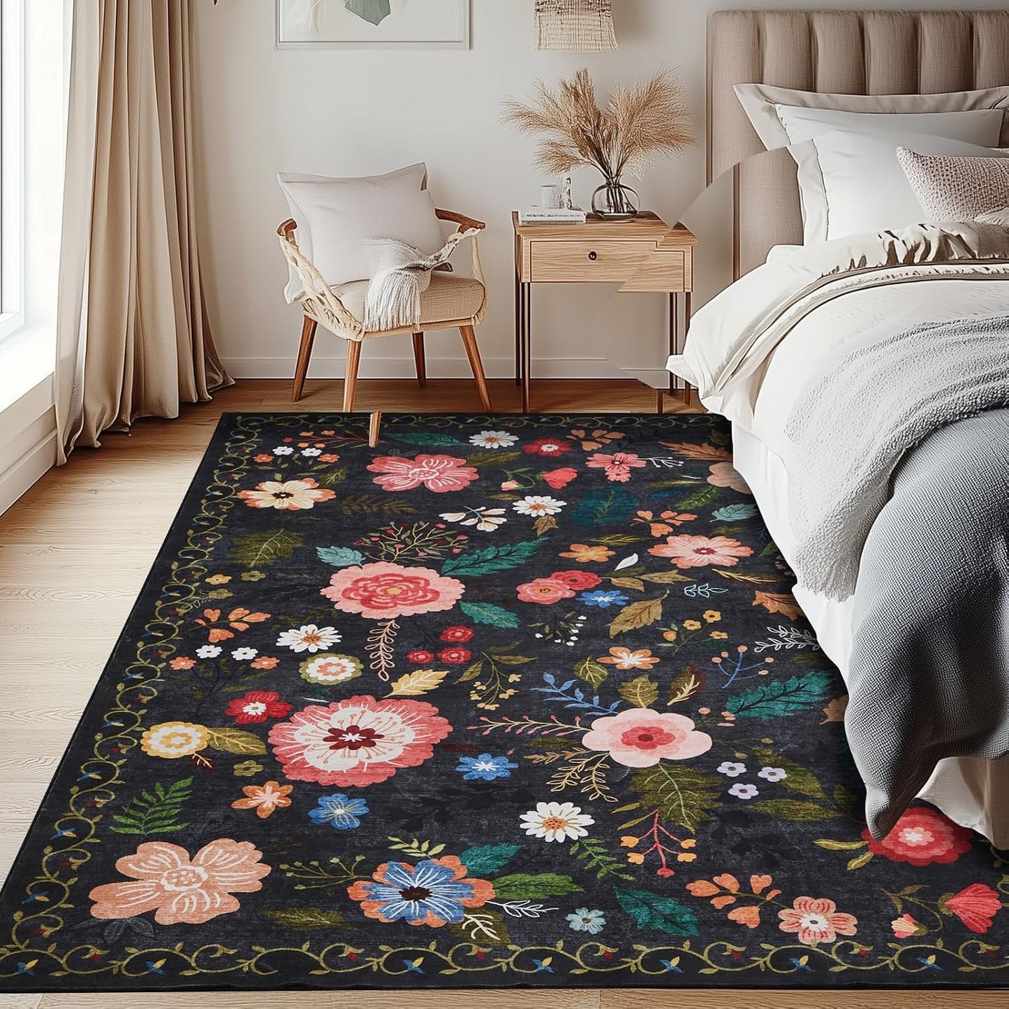 Tapete Floral 4x6pulg Antiderrap Sala Dormitorio