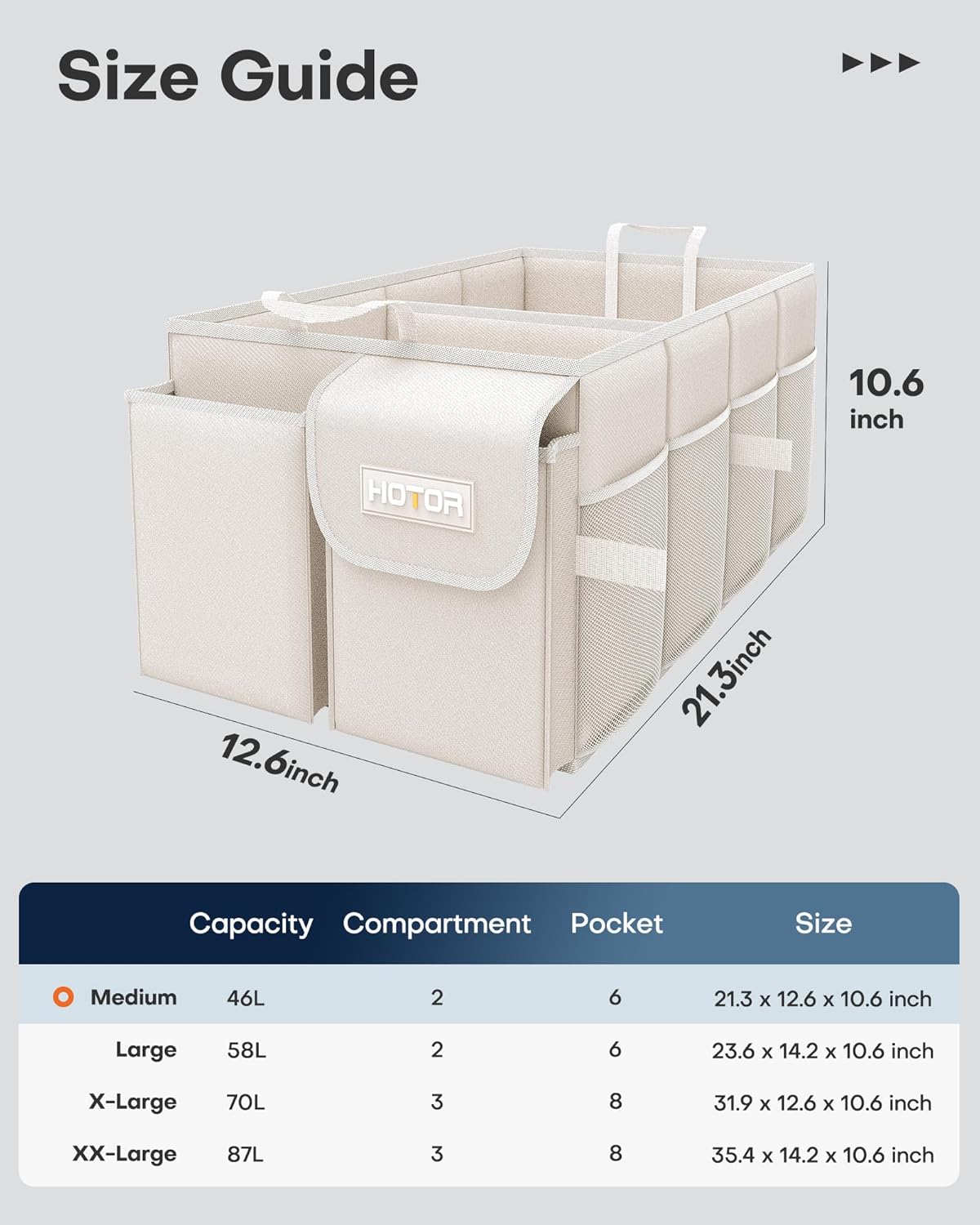 Organiz. maletero plegable coche 21.3" beige