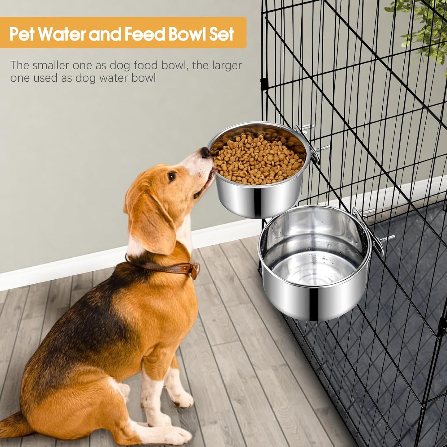2 Pzas Cuencos Perros Gatos Acero Inox Antiderrap Jaula