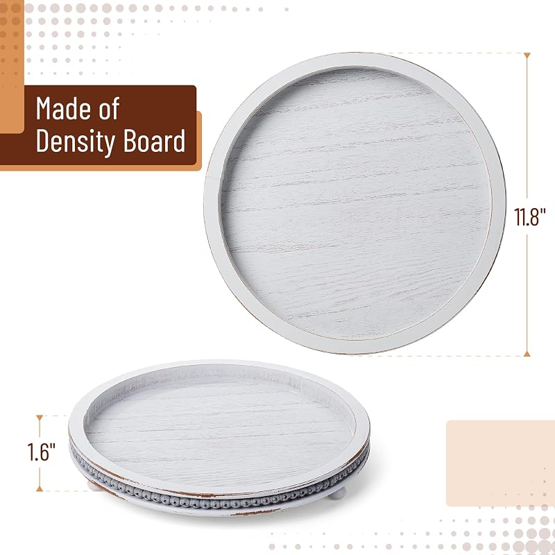 Bandeja redonda madera mesa centro 12pulg gris claro trípode