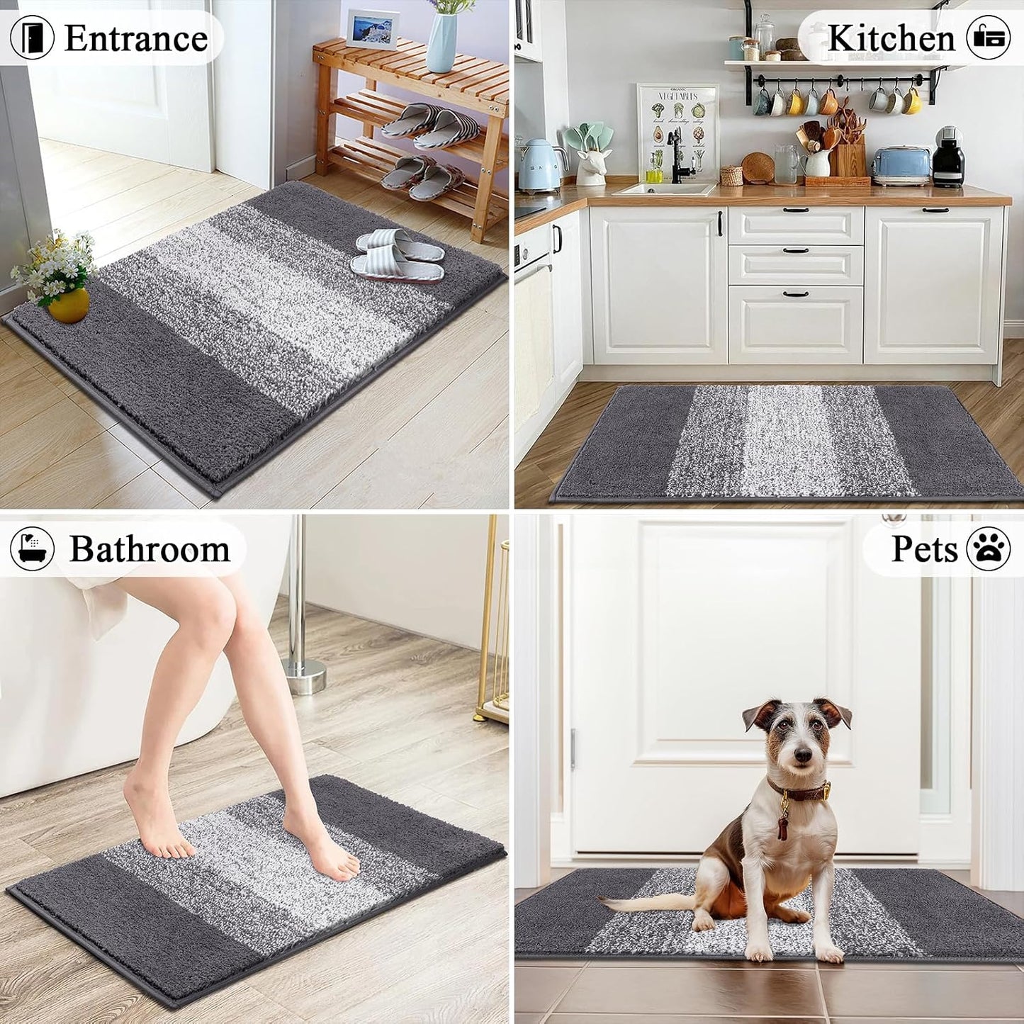 Tapete puerta entrada antiderrap absorbente 24x36pulg gris