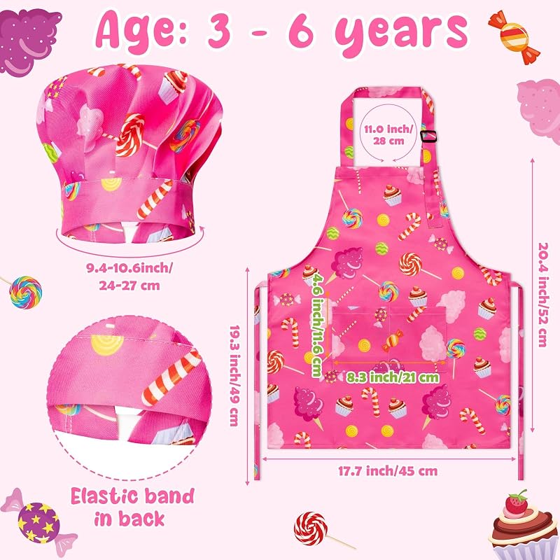 Set 4 Delantales Chef Niños Estampado Galletas Cupcakes Rosa