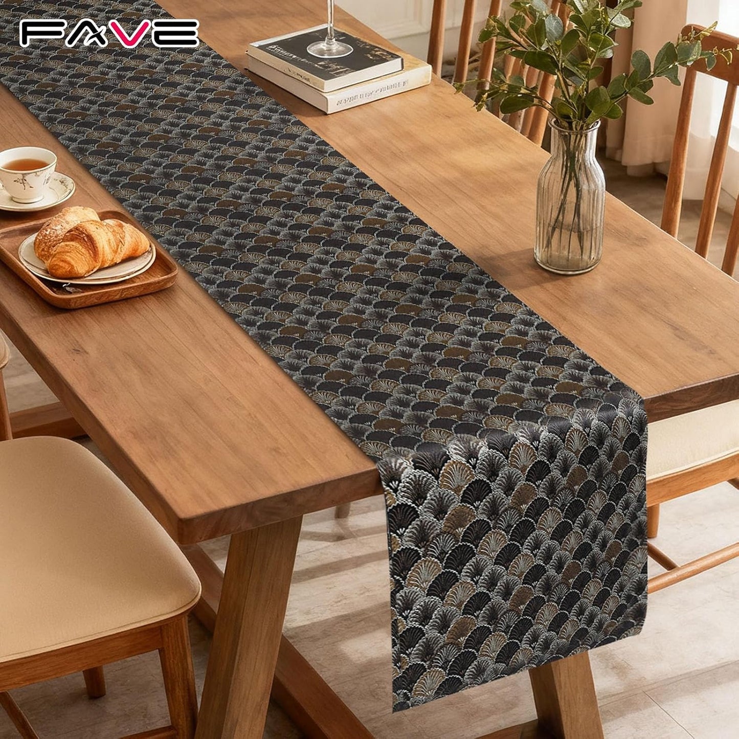 Camino mesa bordado moca oscuro reversible 72x11pulg