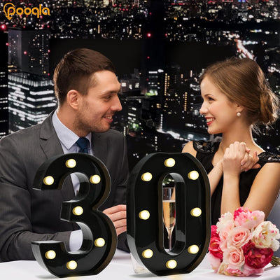 Letras LED plástico negro para fiesta cumpleaños 30 años