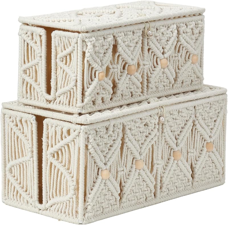 2 cajas organiz. cables macramé para escritorio