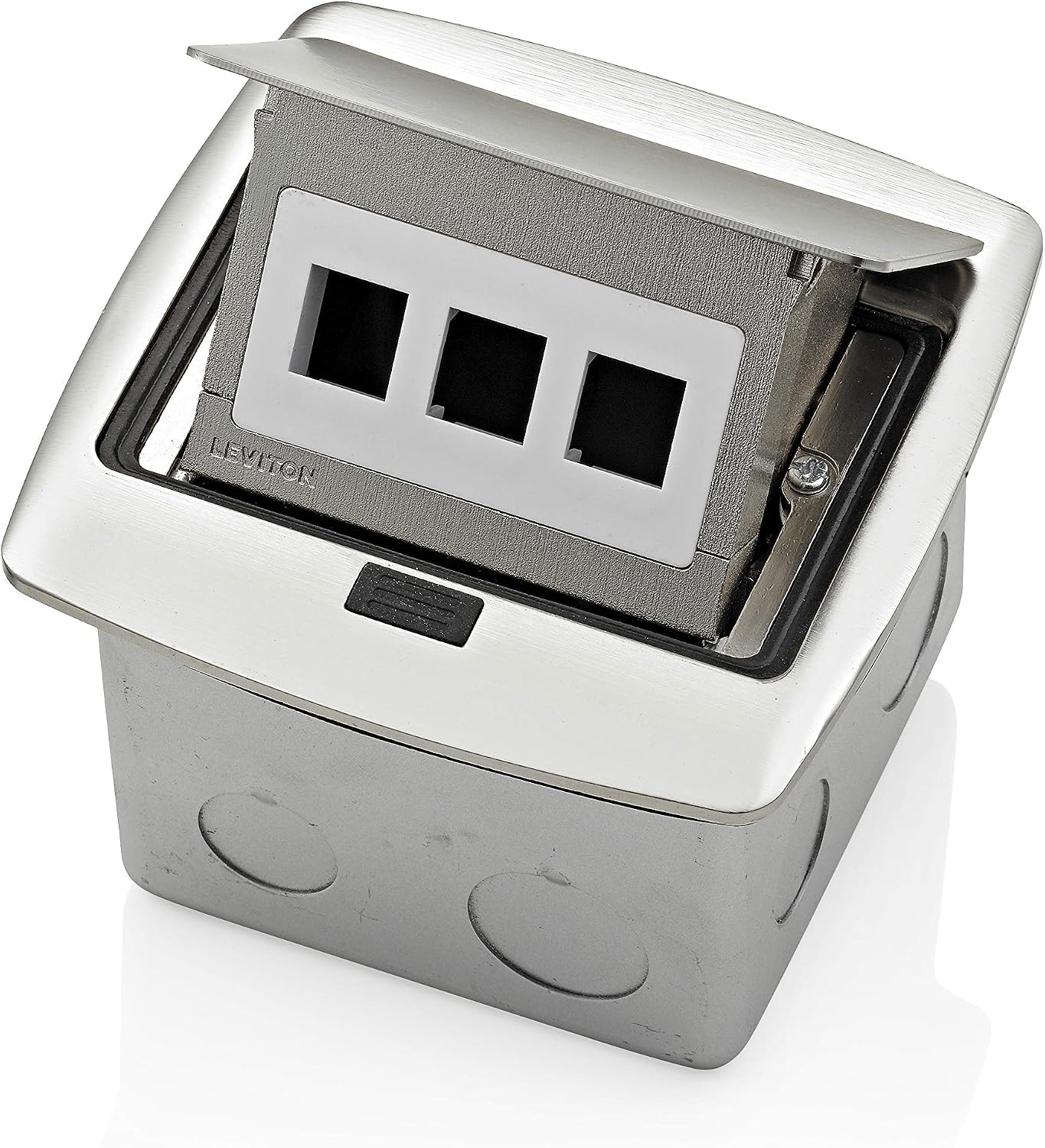Caja piso emergente con inserto QuickPort 3 puertos níquel