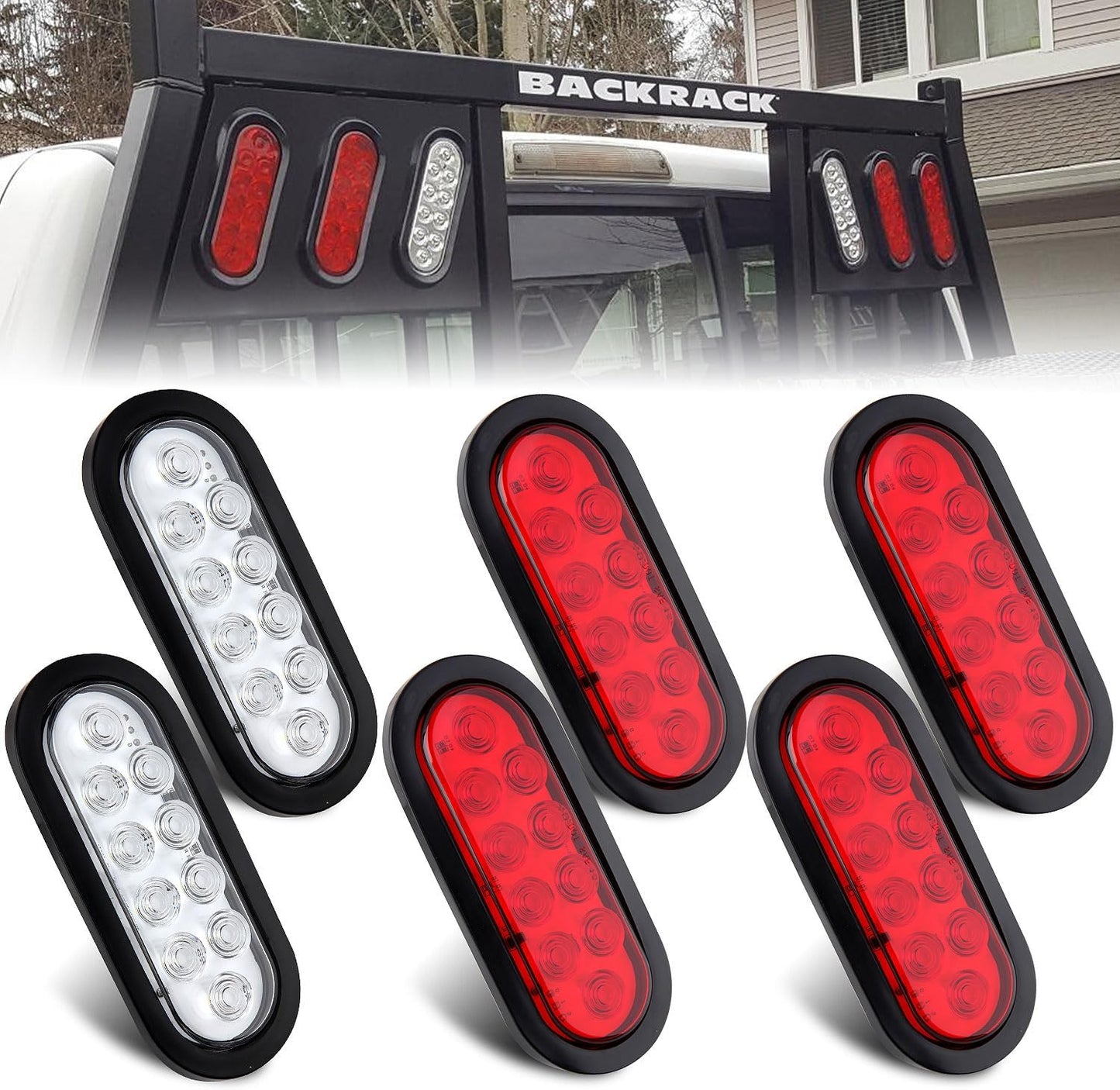 6 Pzas Luces LED Ovaladas 6" Freno Parada Marcha Atrás