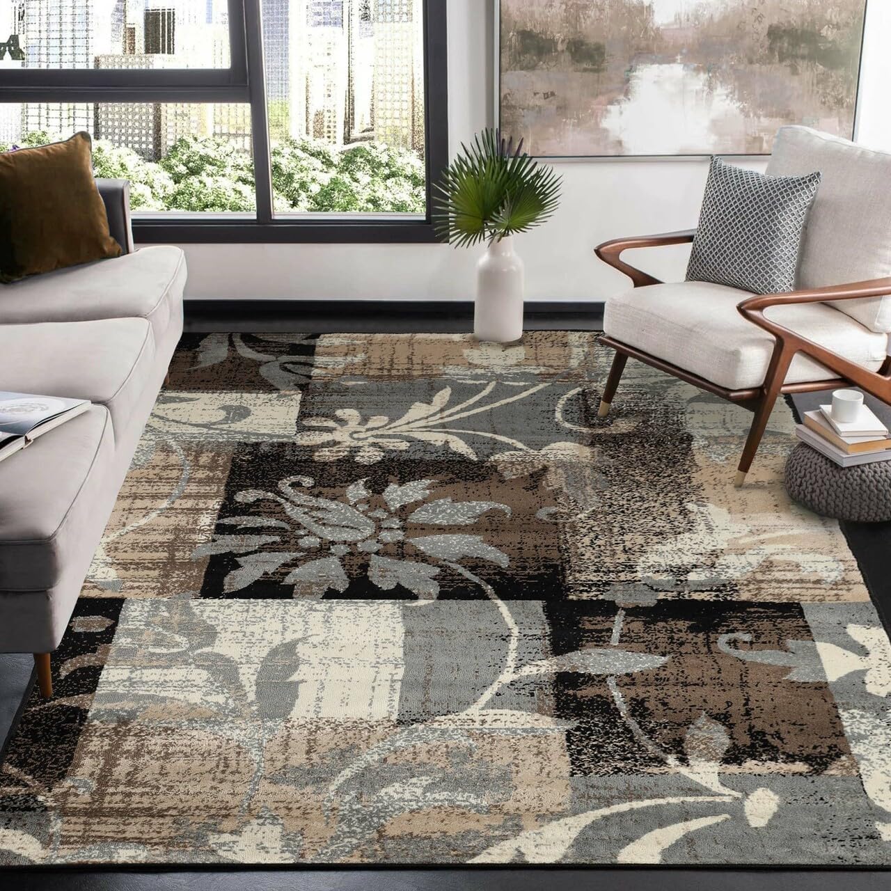 Alfombra interior yute parches florales 8x10pulg
