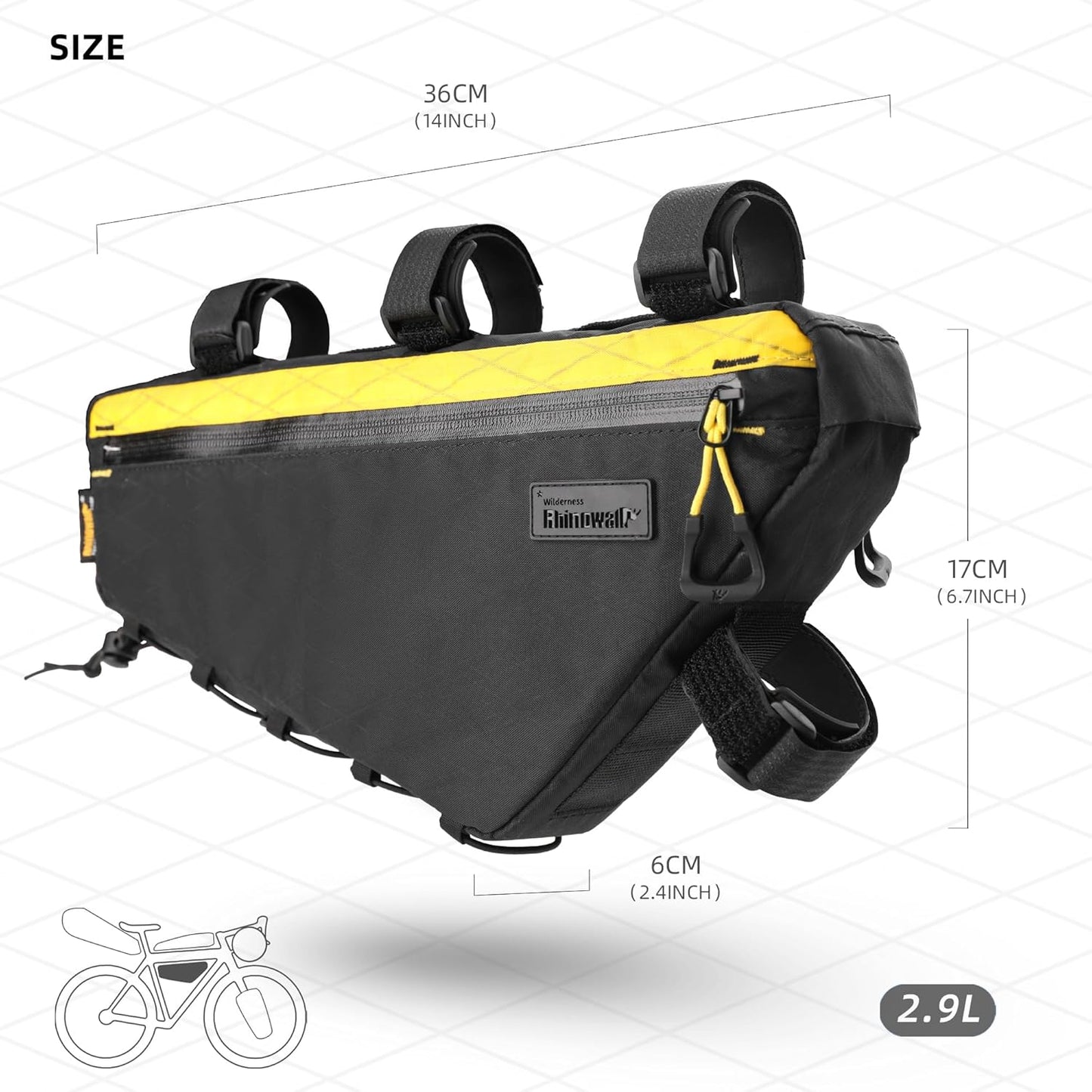 Bolsa triangular bicicleta MTB 2.9L con bolsillos malla doble