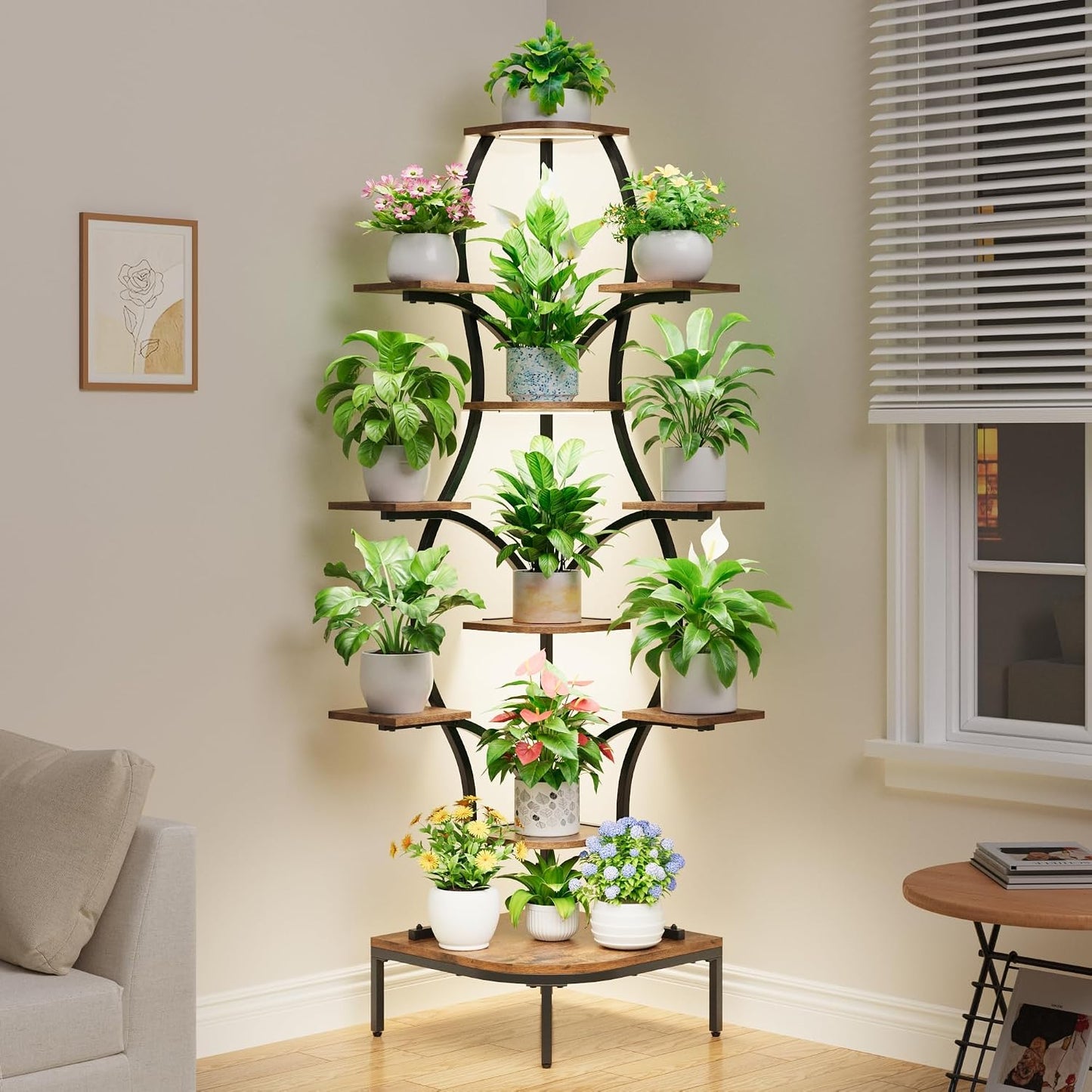 Soporte esquina 72pulg para plantas luz 8 niveles metal