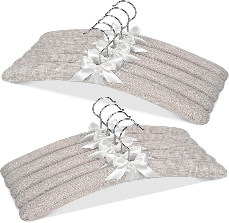 Perchas acolchadas lino 43cm pack 10 gris