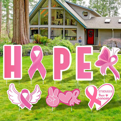 8 Pzas Cinta Rosa Decoración Cáncer de Mama con Estacas
