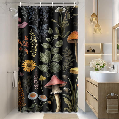 Cortina ducha estilo Boho con flores y plantas botánicas