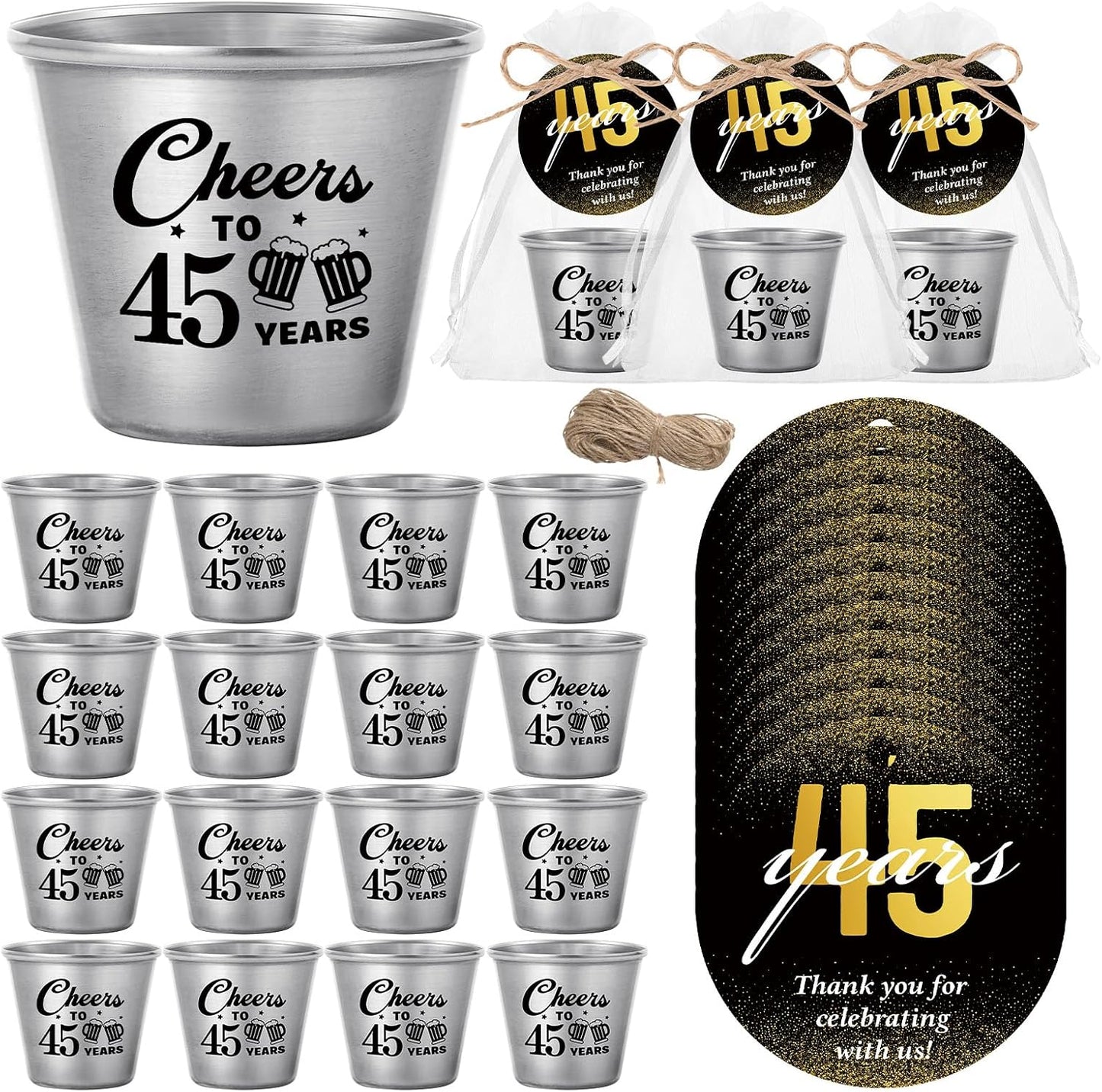 Set 50 Vasos Chupito Acero Inox para Cumpleaños