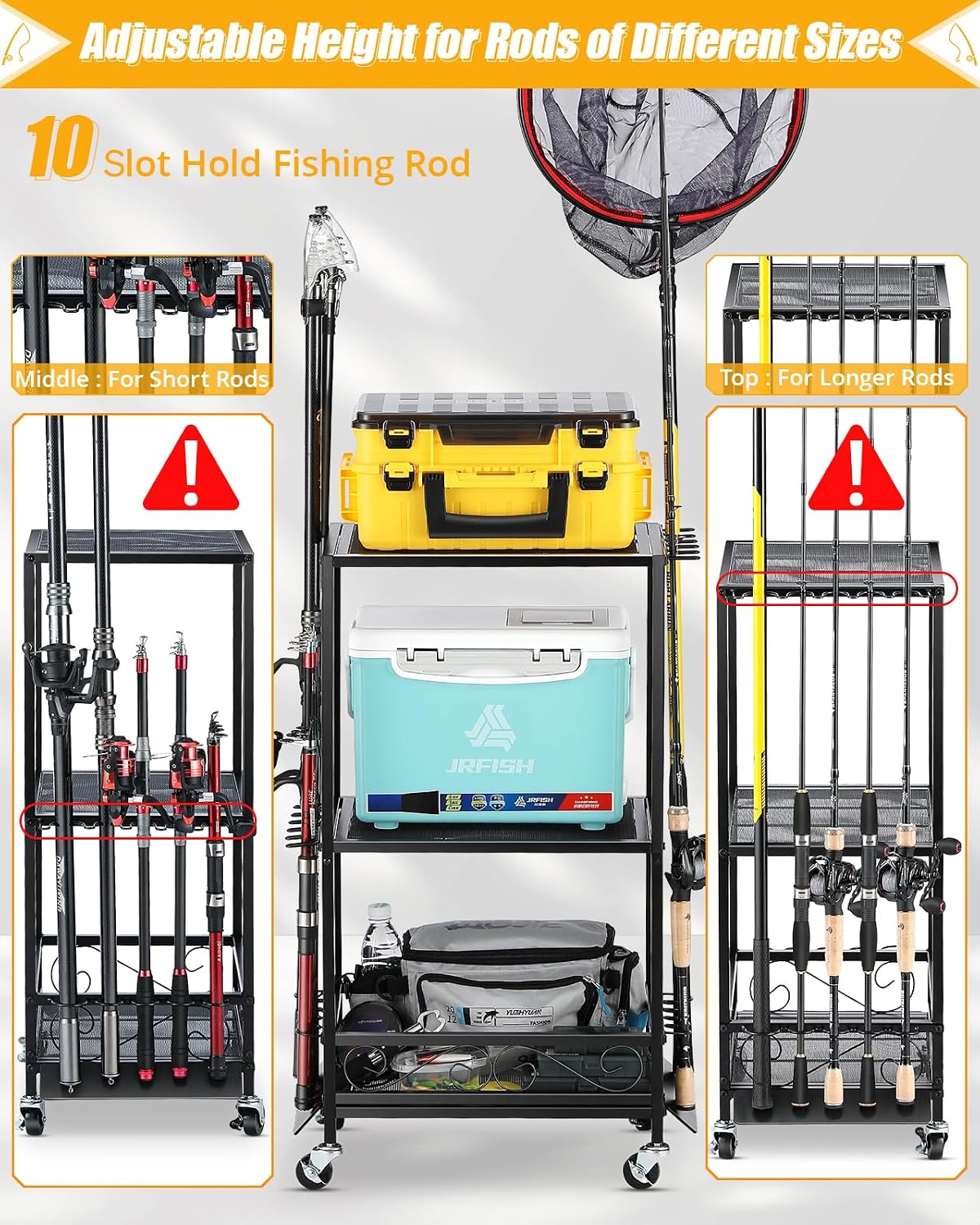 Soporte para 10 cañas de pescar ajustable garaje