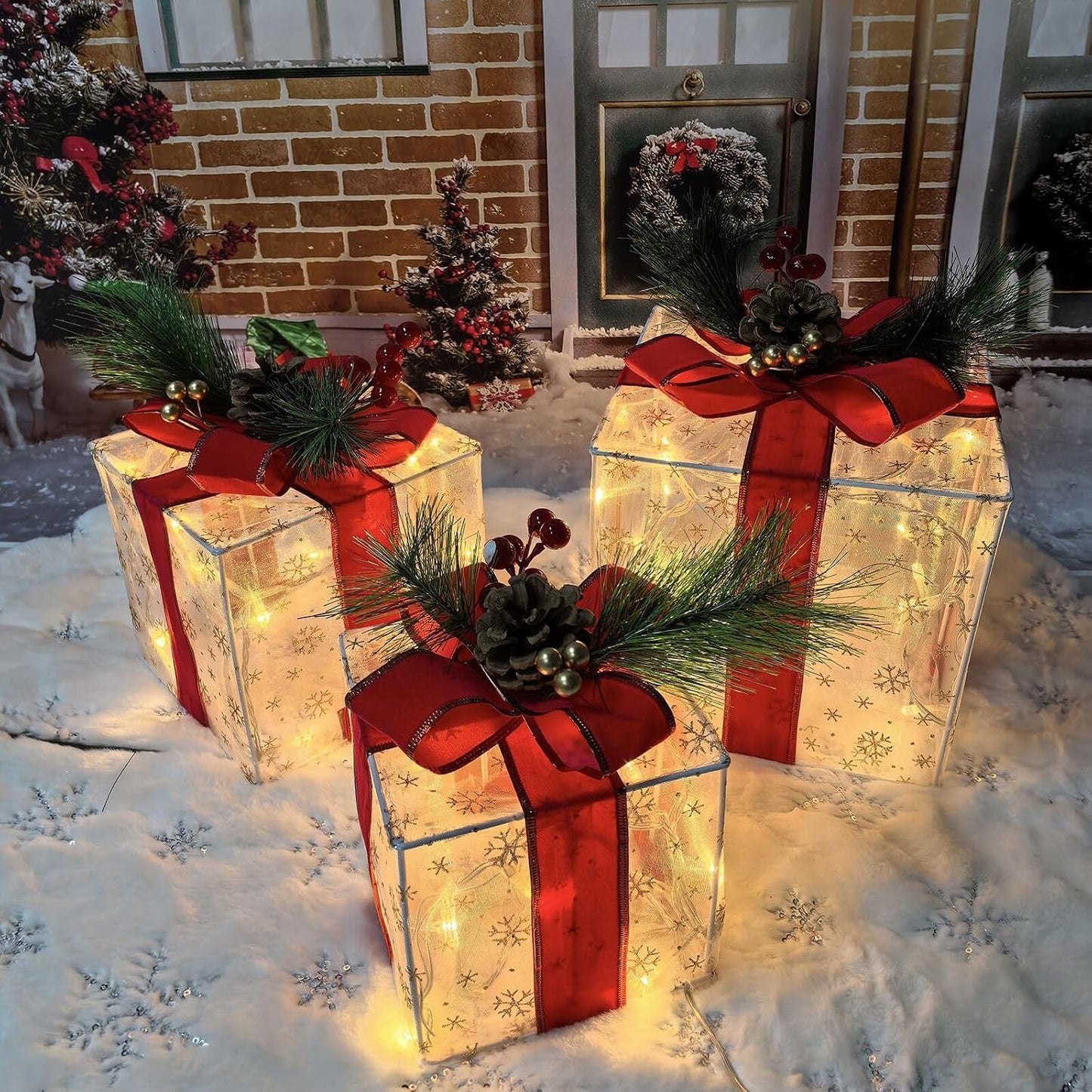 Set 3 cajas regalo Navidad con 60 luces LED