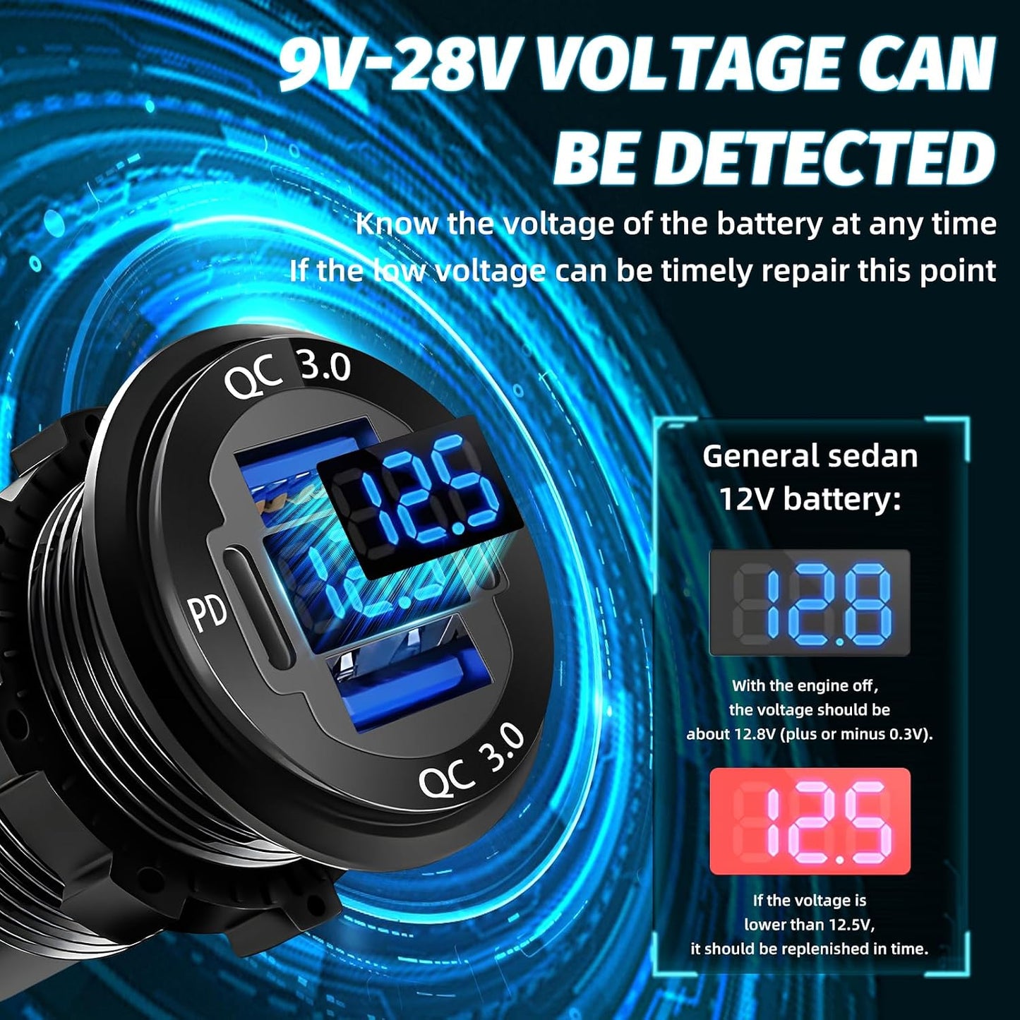 Cargador USB 12V 4 Puertos con Voltímetro Coche