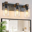 Iluminación baño rústica 3 luces madera negro aplique