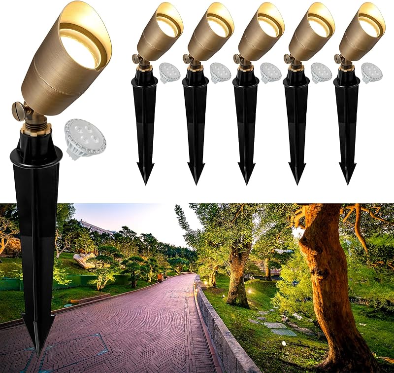 6 Focos Latón Bajo Voltaje 12V Impermeables Exteriores MR16