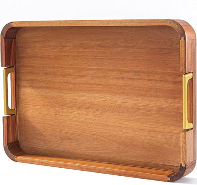 Bandeja acacia asas metal 17x12pulg para café desayuno bar