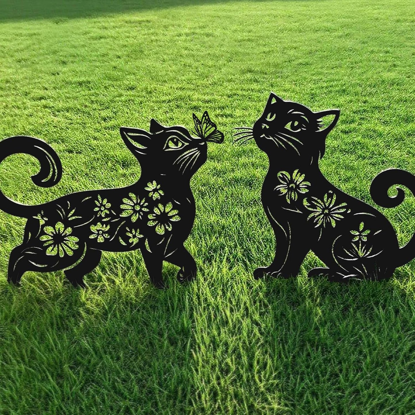 Estatuas gato metal exteriores 14pulg pack 2