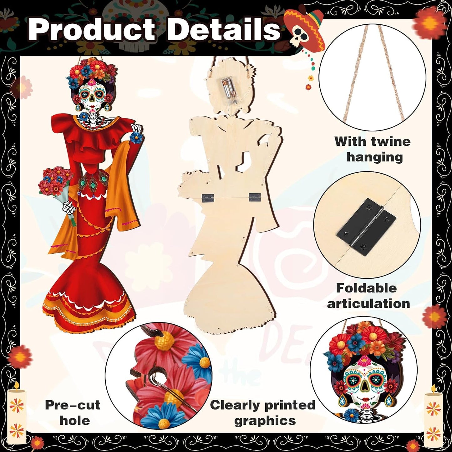 2 Pzas Decoración Día de Muertos con Luces LED Catrina