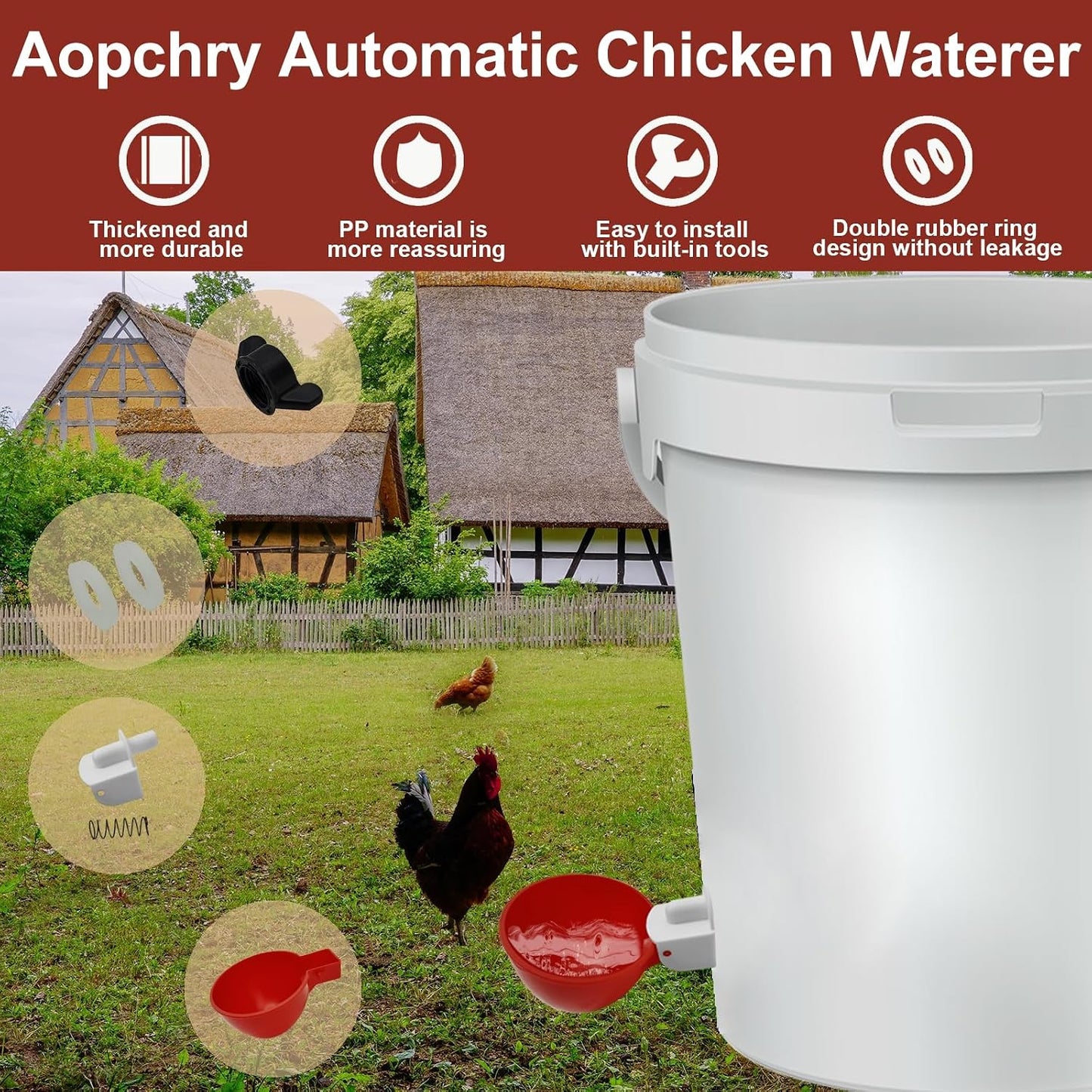 16 Bebederos automáticos para pollo anillo goma doble