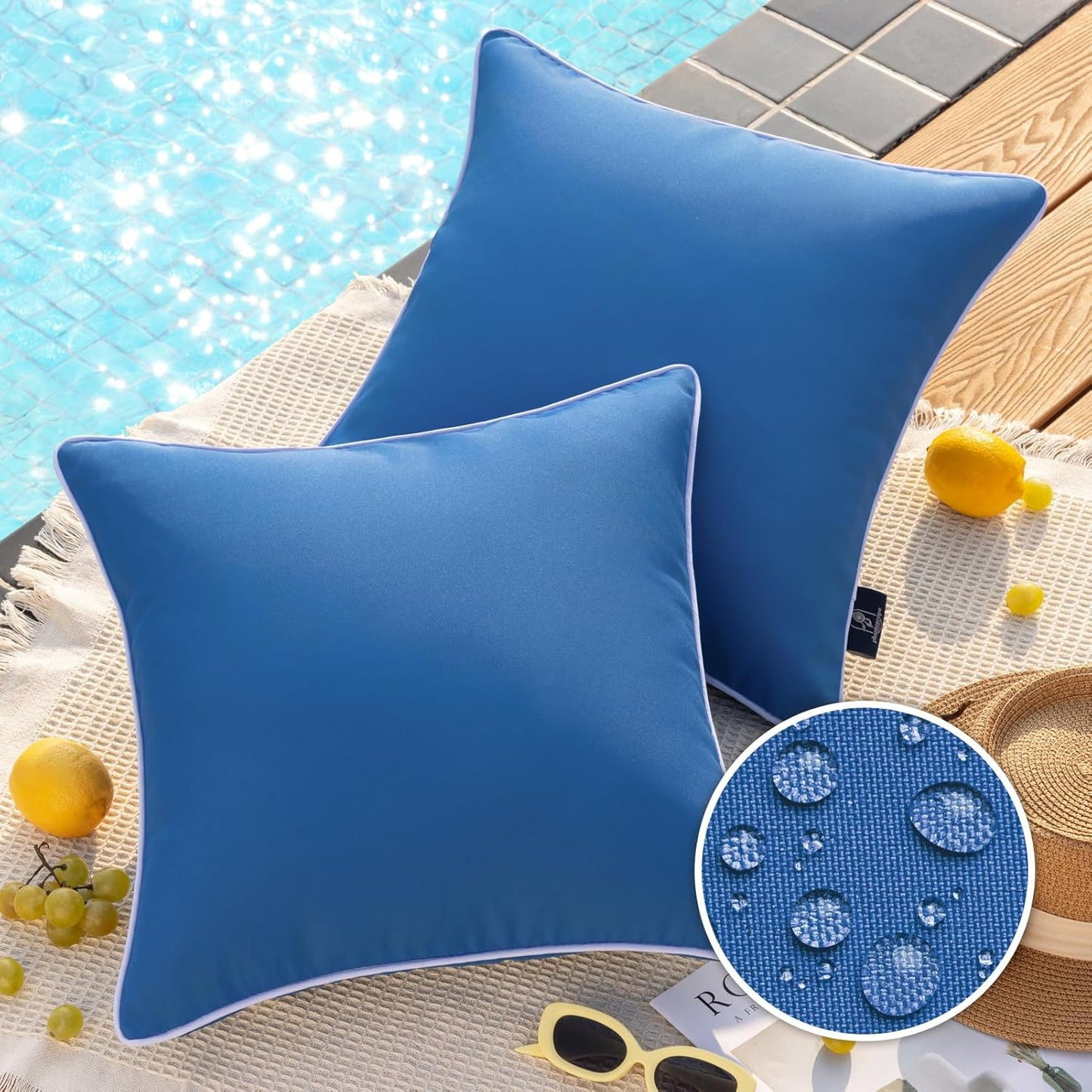 2 Fundas Almohada Exteriores Impermeables 18x18 Azul