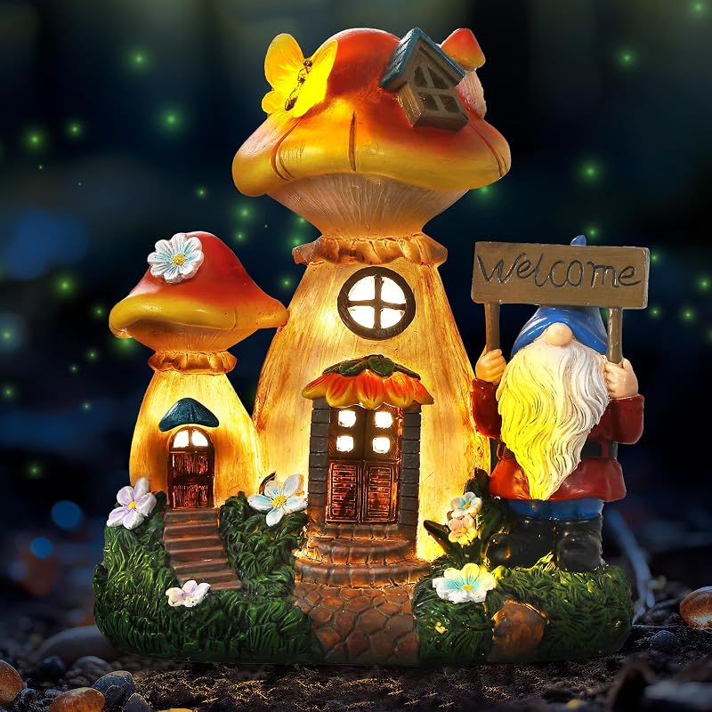 Estatua solar jardín con luces hongos y hadas impermeable