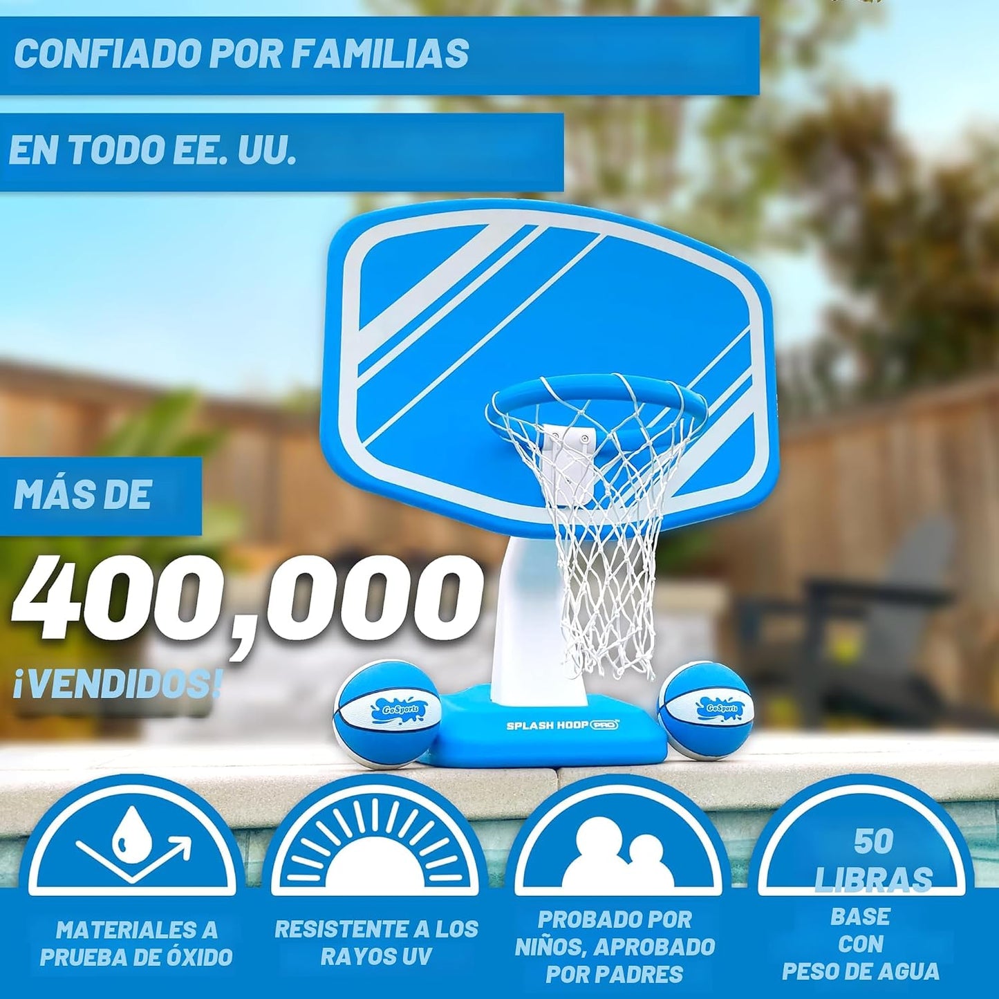 Set baloncesto piscina con canasta 2 balones y bomba